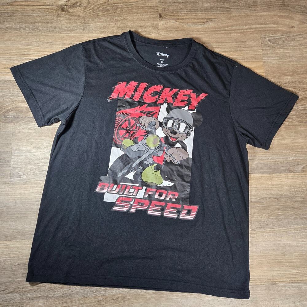 Disney Racing Mickey Mouse T Shirt Mens XL Black Built For Speed Graphic Tee